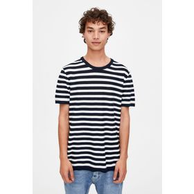 Pull & Bear 09558505 Lacivert Denizci Çizgili Kısa Kollu Erkek T-Shirt