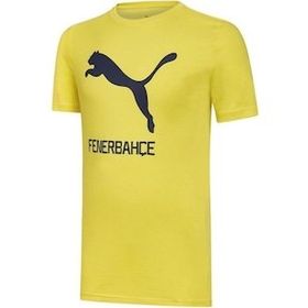 Puma 77313601 FSK Cat Tee Yuvarlak Yaka Düz Lacivert Sarı Erkek Fenerbahçe T-Shirt