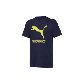 Puma 77313601 FSK Cat Tee Yuvarlak Yaka Düz Lacivert Sarı Erkek Fenerbahçe T-Shirt