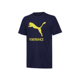 Puma 77313601 FSK Cat Tee Yuvarlak Yaka Düz Lacivert Sarı Erkek Fenerbahçe T-Shirt