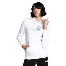 Puma 84909602 Ess+ Metallic Logo Hoodie Beyaz Kadın Sweatshirt