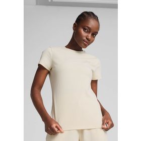 Puma ESS Elevated RIB Tee Kısa Kollu Bej Kadın T-shirt