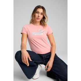 Puma ESS Metallic No. 1 Logo T Kısa Kollu Pembe Kadın T-shirt