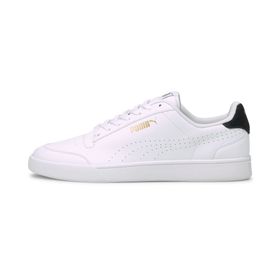 Puma Shuffle Perforated Trainers White Black Puma Team Gold Unisex Yetişkin Spor Ayakkabı