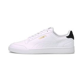 Puma Shuffle Perforated Trainers White Black Puma Team Gold Unisex Yetişkin Spor Ayakkabı