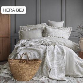Pupilla Yatak Örtülü Hera Bej Nevresim Takımı