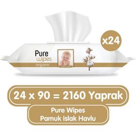 Pure Baby 90'lı 24 Paket Organik Pamuklu Islak Havlu 2160 Yaprak