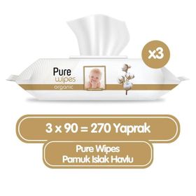 Pure Baby 90'lı 3 Paket Organik Pamuklu Islak Havlu