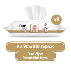 Pure Baby 90'lı 9 Paket Organik Pamuklu Islak Havlu