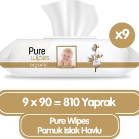 Pure Baby 90'lı 9 Paket Organik Pamuklu Islak Havlu
