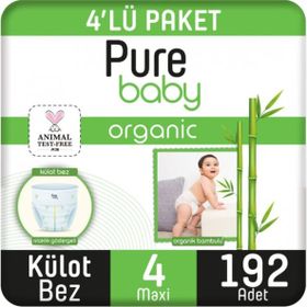 Pure Baby Organic Bambu Özlü No:4 Maxi 192 Adet Külot Bebek Bezi