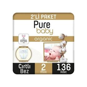 Pure Baby Organic No:2 Mini 136 Adet Bebek Bezi