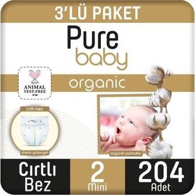 Pure Baby Organic No:2 Mini 204 Adet Bebek Bezi
