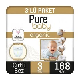 Pure Baby Organic No:3 Midi 168 Adet Bebek Bezi