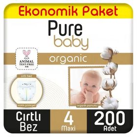 Pure Baby Organic No:4 Maxi 200 Adet Bebek Bezi