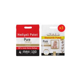 Pure Baby Organic No:4 Maxi 300 Adet Bebek Bezi