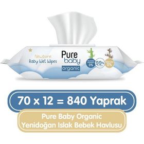 Pure Baby Organic Yenidoğan 12x70 Yaprak Islak Havlu