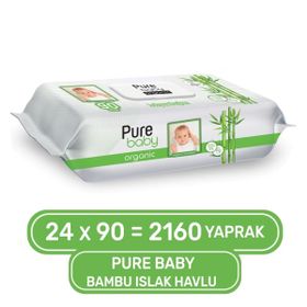 Pure Baby Organik 24 Paket 2160 Yaprak Bambu Özlü Islak Havlu