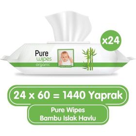 Pure Baby Organik 24x60 1.440 Yaprak Bambu Özlü Islak Havlu