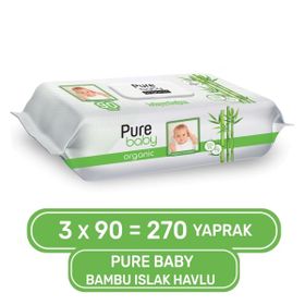 Pure Baby Organik 3 Paket 270 Yaprak Bambu Özlü Islak Havlu