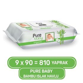 Pure Baby Organik 9 Paket 810 Yaprak Bambu Özlü Islak Havlu