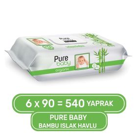 Pure Baby Organik Bambu Özlü 6x540 Yaprak Islak Havlu