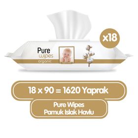Pure Baby Organik Pamuklu 18x90 Adet Islak Mendil