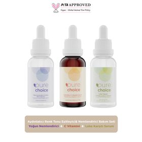 Pure Choice Aydınlatıcı Renk Tonu Eşitleyici ve Nemlendirici Bakım Seti C Vitamini Leke Karşıtı HA Serum