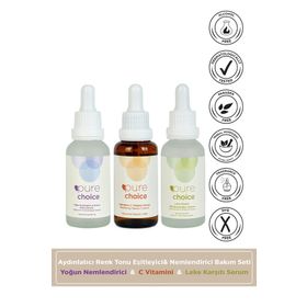 Pure Choice Aydınlatıcı Renk Tonu Eşitleyici ve Nemlendirici Bakım Seti C Vitamini Leke Karşıtı HA Serum