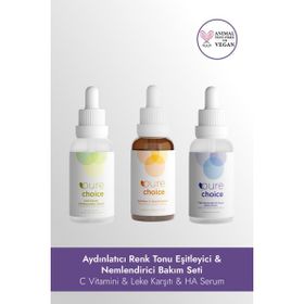 Pure Choice Aydınlatıcı Renk Tonu Eşitleyici ve Nemlendirici Bakım Seti C Vitamini Leke Karşıtı HA Serum