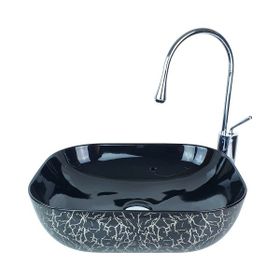 Pure Concept TR-128 Marble Parlak Siyah Gümüş Tezgah Üstü Çanak Lavabo