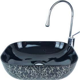 Pure Concept TR-128 Marble Parlak Siyah Gümüş Tezgah Üstü Çanak Lavabo