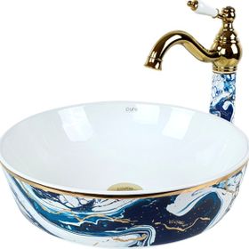 Pure Concept TR-131 Ebru Mavi Altın Tezgah Üstü Çanak Lavabo