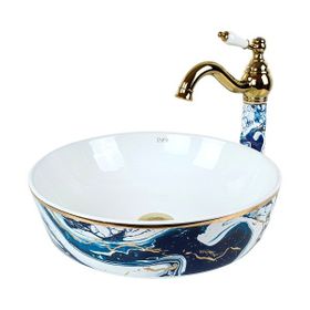 Pure Concept TR-131 Ebru Mavi Altın Tezgah Üstü Çanak Lavabo