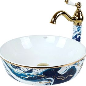 Pure Concept TR-131 Ebru Mavi Altın Tezgah Üstü Çanak Lavabo