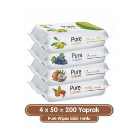 Pure Wipes 4x50 Yaprak Islak Havlu
