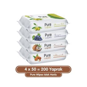 Pure Wipes 4x50 Yaprak Islak Havlu