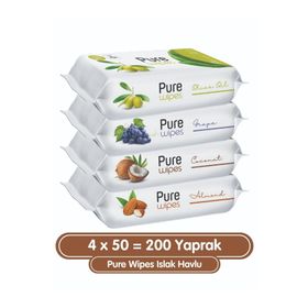 Pure Wipes 4x50 Yaprak Islak Havlu