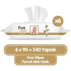 Pure Wipes 90x6 540 Yaprak Organik Islak Havlu Mendil