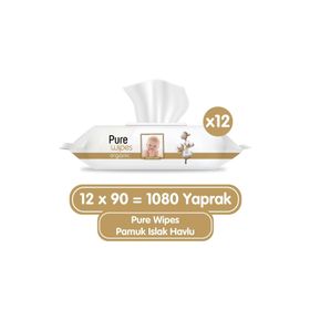 Pure Wipes Organik Pamuklu 12x90 cm 1080 Yaprak Islak Havlu