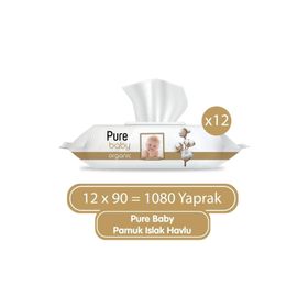 Pure Wipes Organik Pamuklu 12x90 cm 1080 Yaprak Islak Havlu
