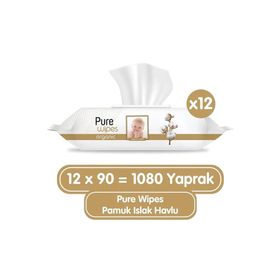 Pure Wipes Organik Pamuklu 12x90 cm 1080 Yaprak Islak Havlu