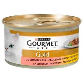 Purina Gourmet Gold 6×85 gr Parça Etli Soslu Somonlu Tavuklu Kedi Konservesi