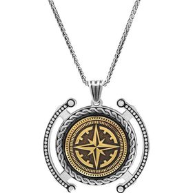 Pusula Temalı Kalın Zincirli 925 Ayar Gümüş Madalyon
