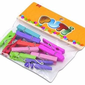 Puti 8801 12'li Renkli Ahşap Büyük Mandal