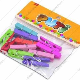 Puti 8801 12'li Renkli Ahşap Büyük Mandal
