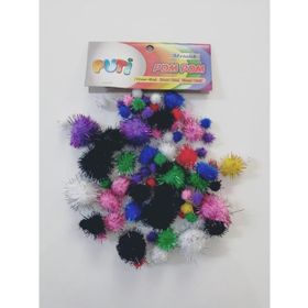 Puti Karışık Boy Metalik Pom Pom