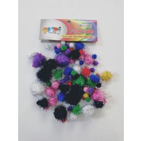 Puti Karışık Boy Metalik Pom Pom