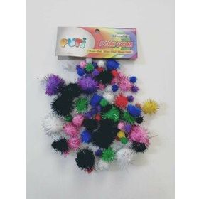 Puti Karışık Boy Metalik Pom Pom