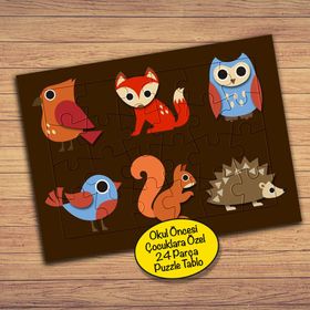PZ128 Kuş Tilki Kirpi Sincap Çocuklara Özel Puzzle Yapboz Tablo